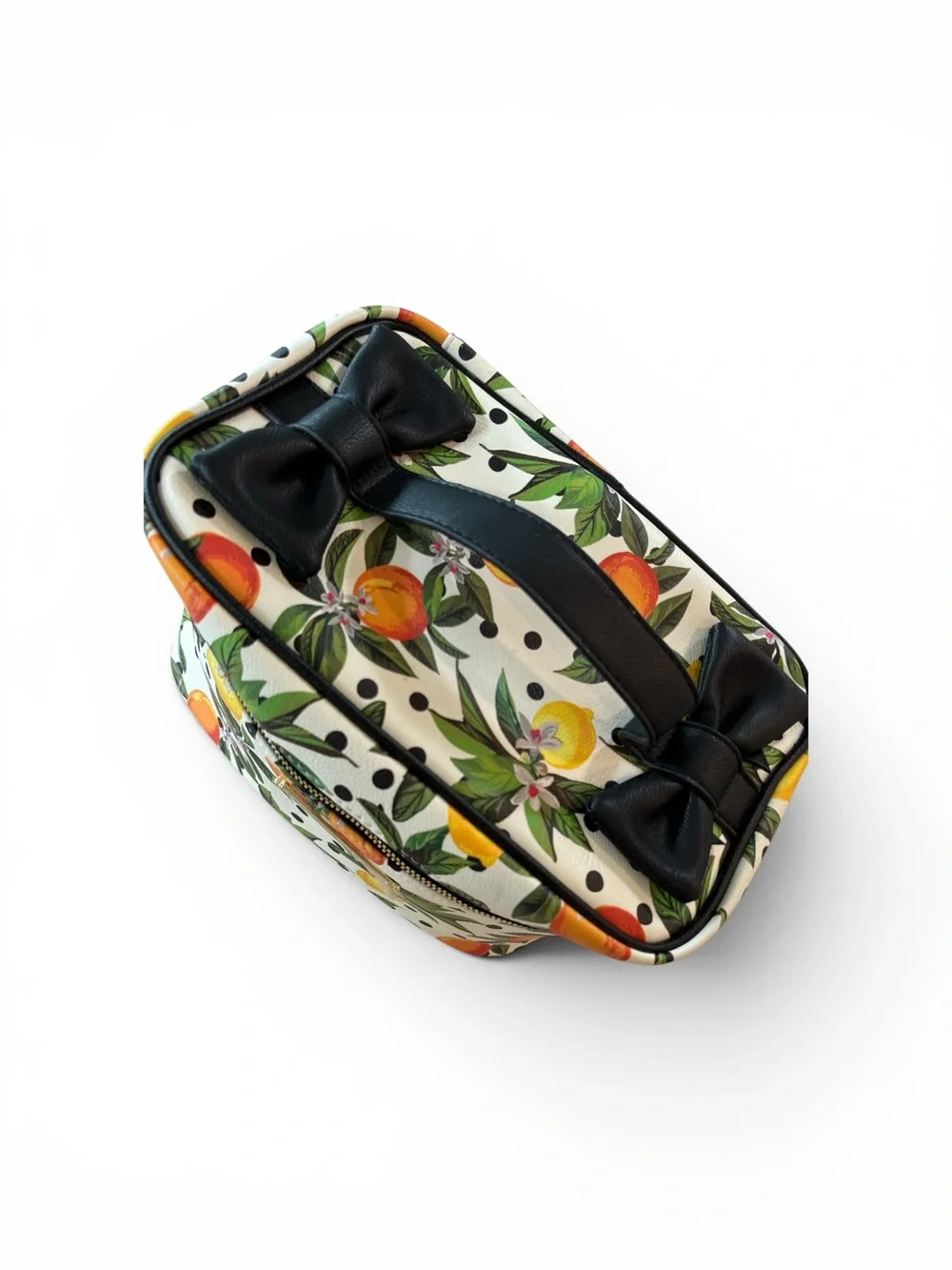 Betsey Johnson White Citrus Print Cosmetic Case with Black Trim
